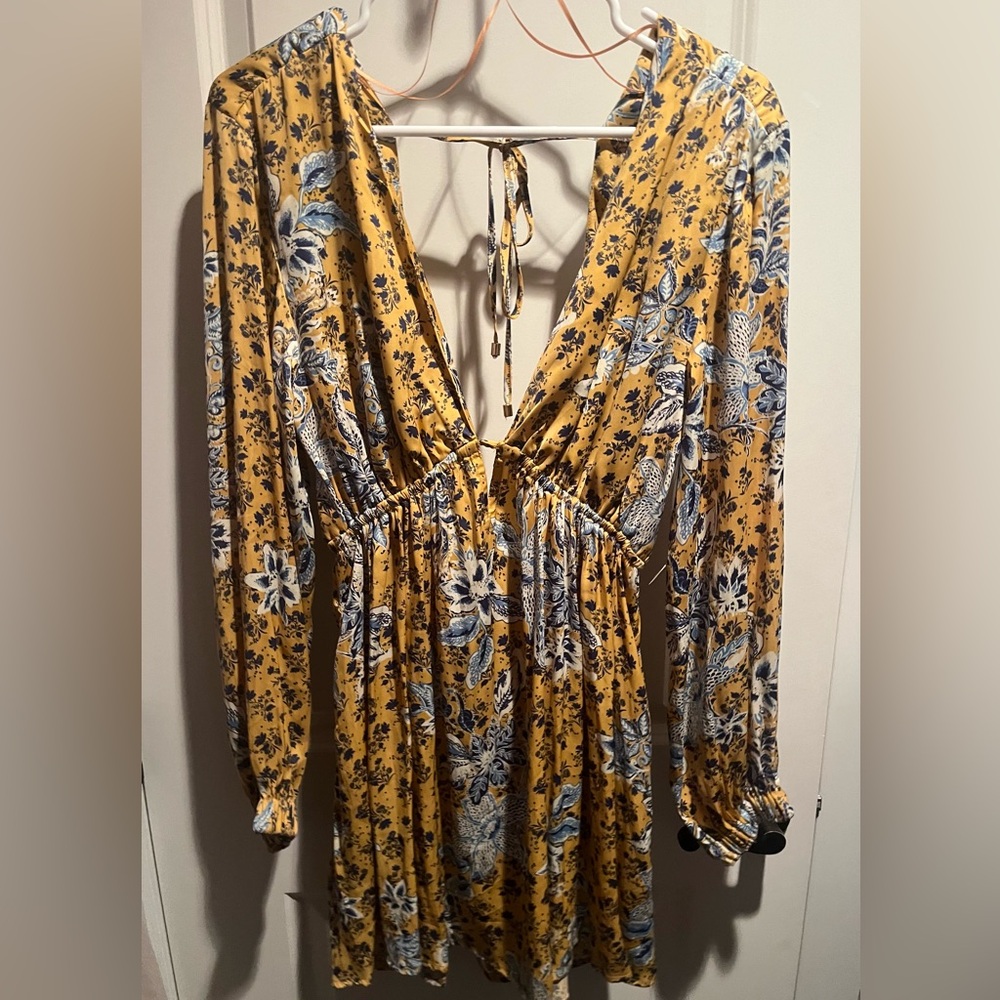 NWT Free People, BEAUTIFUL gold and blue floral dress Size Small - Picture 5 of 10